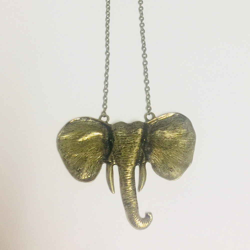 Large Brass Elephant Pendant Necklace
